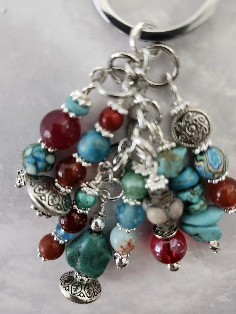 Southwest Purse Charm or Keychain Carnelian Howlite Turqouise